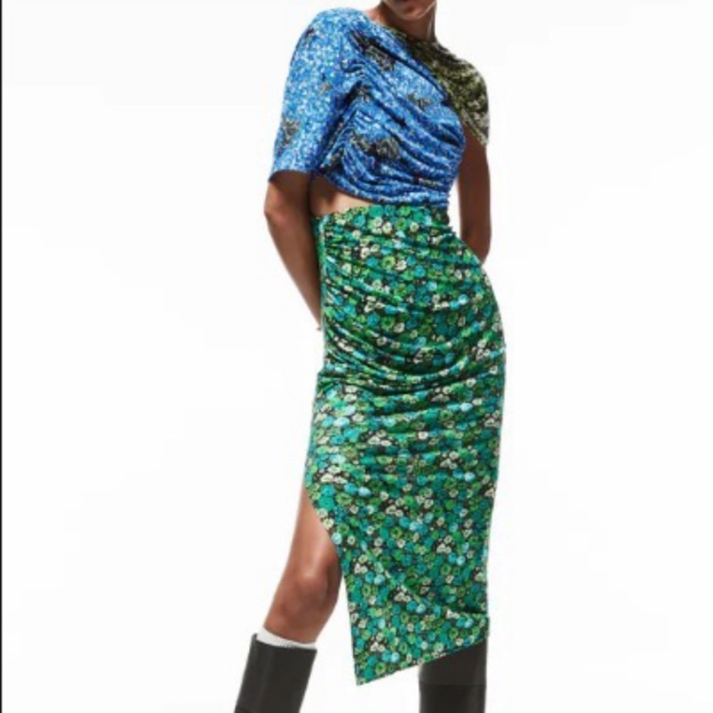 ZARA BLOGGERS FAVE MIX PRINT FLORAL DRAPED MIDI DRESS